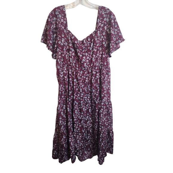 BloomChic Ditsy Floral Pocket Drawstring Ruched Flutter Sleeve Dress, Scarlet 2X - Picture 7 of 7